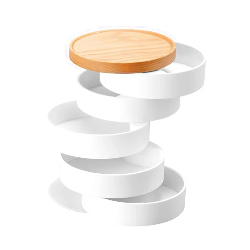 Yamazaki Home Tosca Stacked Accessory Trays With Wooden Lid - Open - Abs Plastic, One Size, White