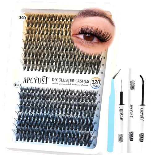 APCYUST Lash Clusters Kit Wispy Lash Extension Kit 320PCS Individual Eyelash Cluster 30D+40D Eyelash Extensions Kit DIY Volume Lashes Natural False Mink Lash Clusters Kits with Lash Bond and Tweezers