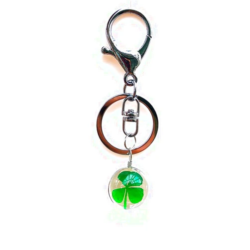 JINZHOUFUZHUANG Lovely four leaf clover key chain transparent resin bead pendant with lucky unique charm for ladies key chain