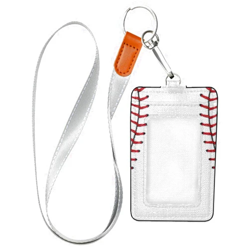 Moudou Baseball ID Badge Holder with Lanyard, Vertical Leather ID Badge Card Holder for Office Staff, School Teacher and Student