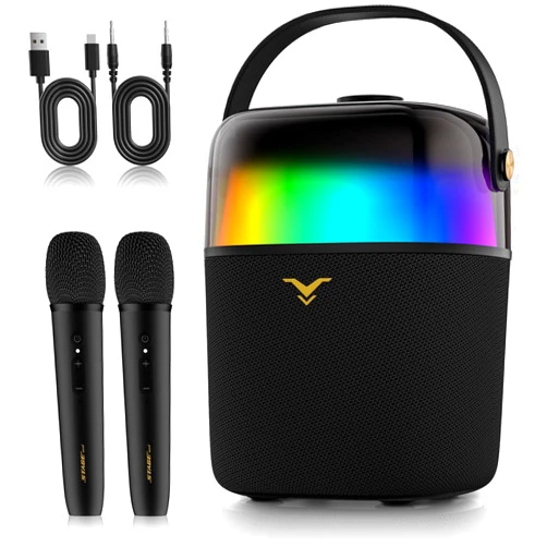 StageSound Karaoke Machine for Adults and Kids, Portable Bluetooth Speaker 80W with Two Wireless Microphones, PA System with Bass/Treble Adjustment, RGB Party Lights, Supports FM/AUX/USB/6.35mm for Home Outdoor