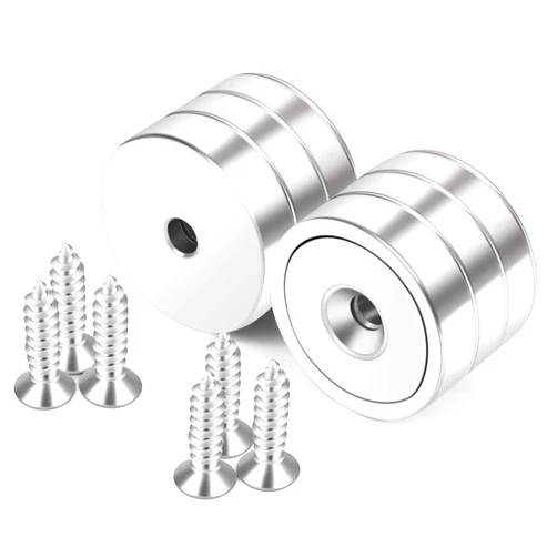 Neosmuk Magnets with Screws, 130lbs Strong Neodymium Disc Magnet with Holes in The Center,Cup Magnet with Mounting Hole Heavy Duty, Round Rare Earth Magnetic High Strength in Middle,6 Pack