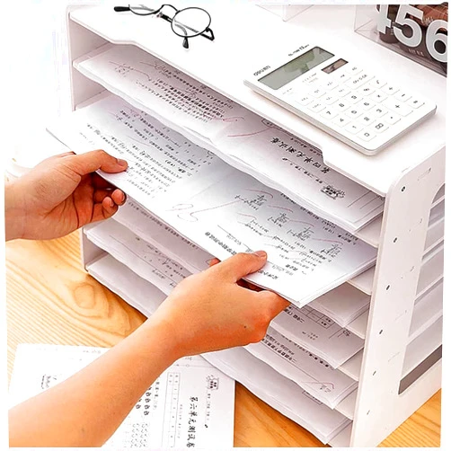 MUSHHE Extra Large A3 Paper Storage Unit for Office and School White Desk Folder Shelf Desk Stationery Tray File Magazine Rack