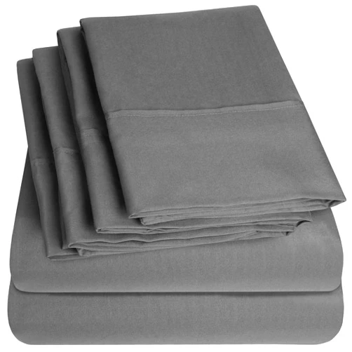 ARlinen Full Size Sheet Set - 6 Piece Set - 100% Cotton Sheets, 600 Thread Count Sateen, Deep Pocket Cooling Bedsheets,- Dark Grey Bed Sheets - Includes 4 Pillowcases (Full, Dark Grey)