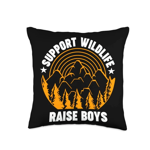 Funny Bonfire Camping Natur Survival Designs Support Wildlife Raise Boys Nature Camping Survival Animal Throw Pillow, 16x16, Multicolor