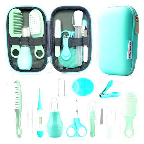 WXA Baby Grooming Kit, Infant Safety Care Set with Hair Brush Comb Nail Clipper Nasal Aspirator,Baby Essentials Kit for Newborn Girls Boys (Green)