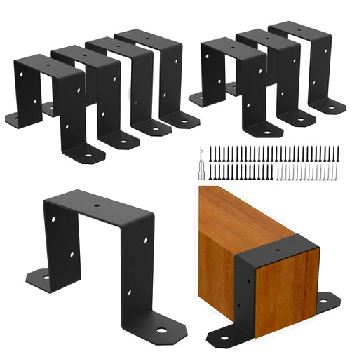 HAWHUV 8Pcs Black Strap Post Ties Brackets,Anti-Corrosion and Anti-Rust, Smooth and Burr-Free Surface,can be Fence Post Brackets for Metal Posts to Wood (8Pcs Strap Post Ties)