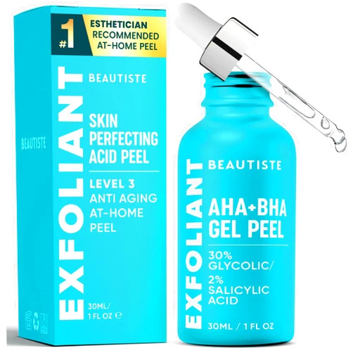 Beautiste AHA 30% + BHA 2% Peeling Solution - Advanced Dark Spot Facial Peel for Brighter Skin, AHA BHA Liquid Exfoliant Chemical Peel for Face - Salicylic Acid Serum & Pore Minimizer For Face