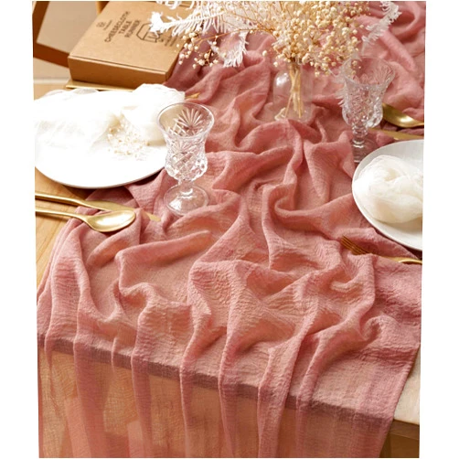 Vitalizart Cheesecloth Table Runner 10 Ft Gauze Boho Fabric Rustic Dusty Rose Pink Cheese Cloth Table Runner for Wedding Bridal Shower Birthday Fall Thanskgiving Decoration 120 Inches