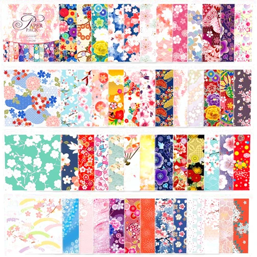 Qianshan Origami Paper Kit 50 Sheets 70GSM 6 Inch Square Double Sided Color 50 Vivid Japanese Washi Chiyo Colors for Hand Crafts Origami Paper Arts Creativity.Japanese Sakuras
