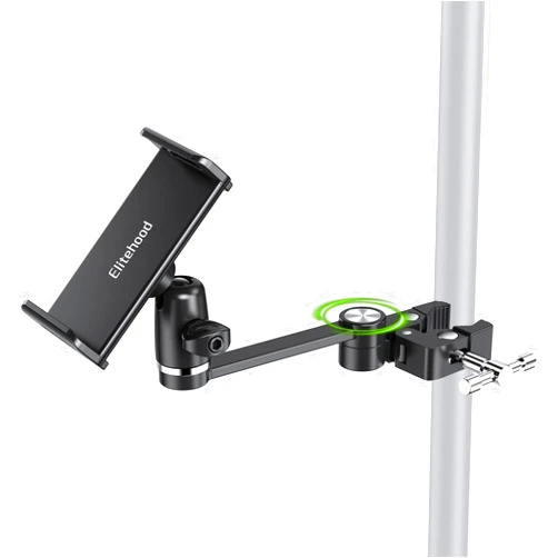 elitehood 8.5in Long Arm iPad Holder for Mic Stand, 360° Adjustable Aluminum Mic Stand Tablet Holder, Microphone Music Stand Mount & 1/4 iPad Tripod Mount for iPad, iPhone, Android 4-13in Tablets