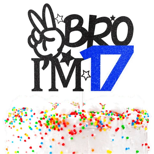 Brikabia Bro I'm 17 Cake Topper, 17th Birthday Decorations for Boy, Glitter Funny 17th Birthday Cake Topper, Big Brother 17 Year Old Birthday Party Decoration Supplies