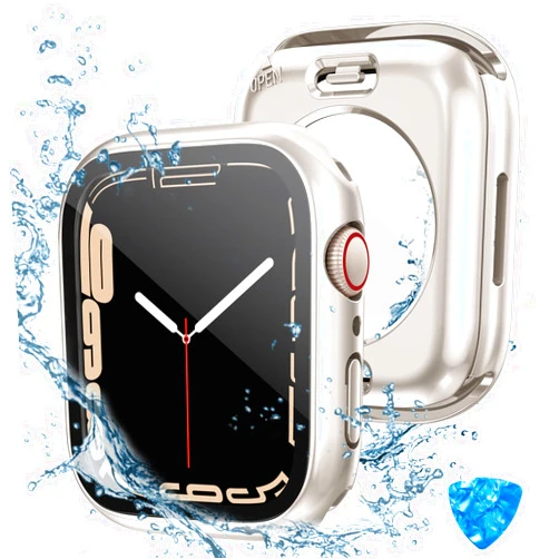 Tensea (2 in 1) for Waterproof Apple Watch Screen Protector Case Series 9 8 7 41mm Accessories, iWatch Protective PC Face Cover Built-in Tempered Glass Film, Front & Back Bumper for Women Men, 41 mm
