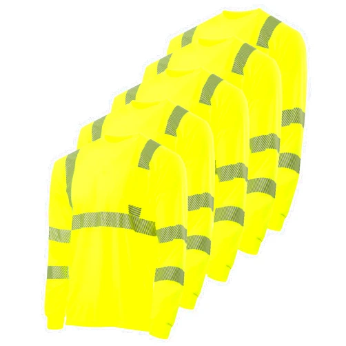 JORESTECH Safety T Shirt Heat Transfer Reflective High Visibility Long Sleeve ANSI Compliant, Pack of 5