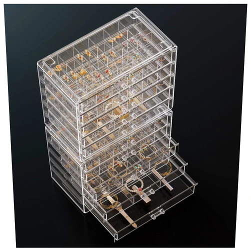 ProCase Acrylic Earrings Holder Organizer Box, Large Clear Earring Jewelry Storage Organizer Box Transparent Stackable Drawers Jewelry Display for Earrings Necklace Bracelets Rings - 10 Layers