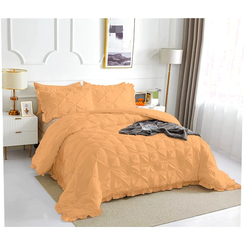 Velosso 3 Piece Ruffle Pinch Pleated Comforter Set Premium Super Soft 550 GSM All Season Pintuck 1000 Thread Count 100% Egyptian Cotton Super Soft - Full/Queen Size Sand Color