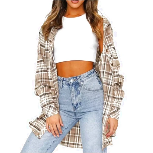 Lacozy Womens Buffalo Plaid Flannel Shirt Long Sleeve Collar Button Down Blouses Tops
