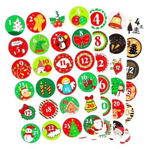 TENDFINE 192 Pcs Christmas Advent Stickers 1-24 Number Christmas Countdown Stickers DIY Advent Calendar Stickers Gift Sealing Stickers Xmas Party Supplies