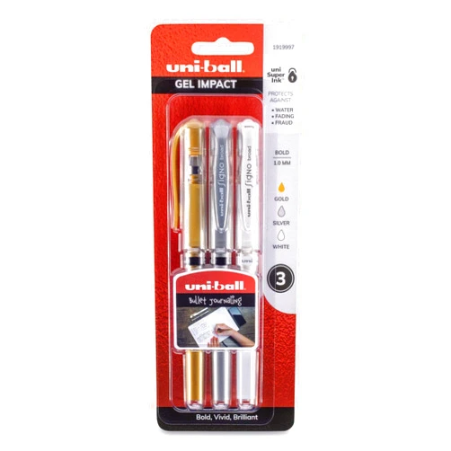 Uni-ball Impact Gel Pens, Bold Point (1.0mm), Assorted Metallic, 3 Count - School Pens, Teacher Pens, School Supplies