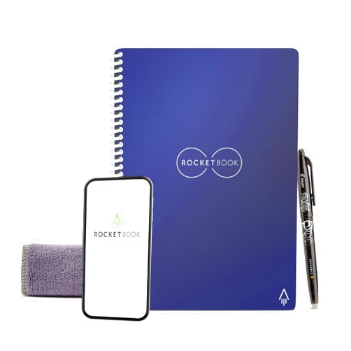 Rocketbook Core Reusable Spiral Notebook, Executive Size 6x8.8, Navy Blue - Lined Pages, App-Connected, Erasable, Durable Cover, Ideal for School, Work, and Creative Projects