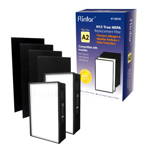 Flintar Type A2 True HEPA Replacement Filter, Made in TAIWAN, Compatible with Filtrete Room Air Purifier FAP-C02-A2, FAP-C03-A2, FAP-T03-A2, FAP-SC02L, Part # 1150101, Filter A2, 2-Pack
