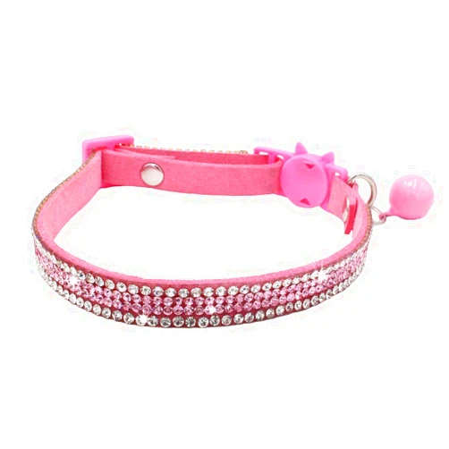 THAIN Basic Adjustable Cat Collar Bling Diamond Breakaway with Bell for Kitten Girl boy (Pink)
