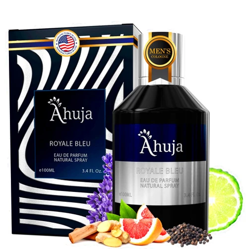 AHUJA Royal Bleu Eau De Parfum for Men 3.4 fl oz - Long Lasting- Grapefruit,Ginger,Fresh Citrus & Deep Woods-Best Alternative for Bleu De Chanel