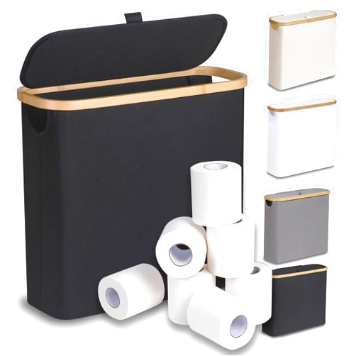Efluky Toilet Paper Basket 28L, Toilet Paper Storage with Lid for Bathroom, Toilet Paper Holder with Storage, Free Standing Toilet Paper Organizer Holds Up to 9-12 Rolls, Black