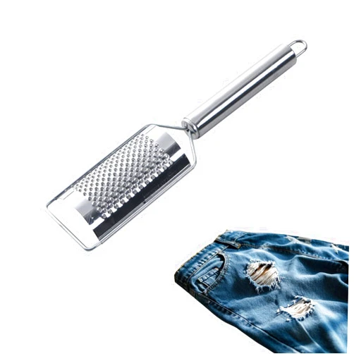 Shuaigetoao 1 Pcs Jeans Tool Universal Jean Distressing Tool Stainless Steel Grater with Handle for Fabric DIY Craft