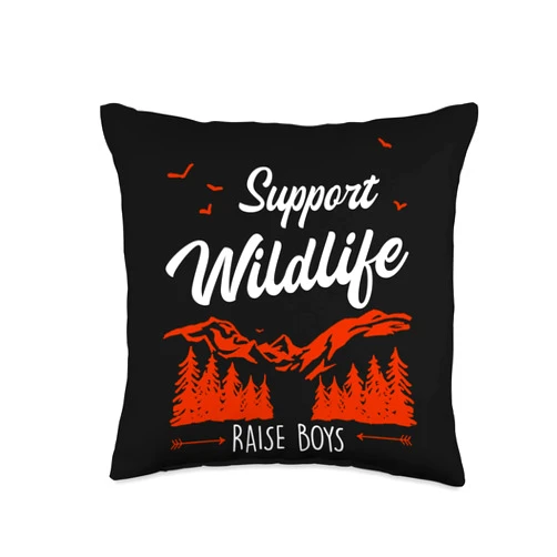 Funny Bonfire Camping Natur Survival Designs Support Wildlife Raise Boys Nature Camping Survival Animal Throw Pillow, 16x16, Multicolor