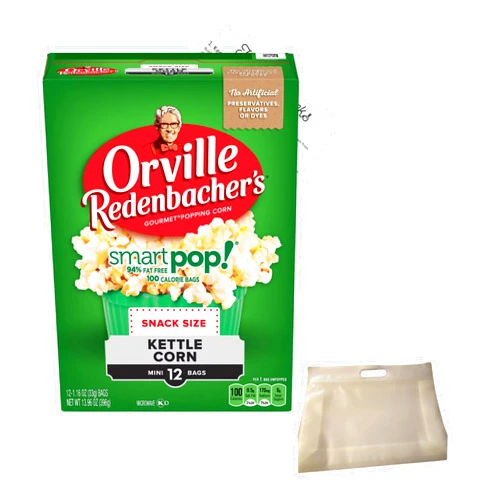 AMCIENT Smart Pop Popcorn Individual Bags Bundle - Orville Redenbacher Popcorn - Smart Pop Mini Bags 12 Ct Bundled With Reusable Snack Pouch And Kitchen Hack Card By AMCIENT (Kettle corn)