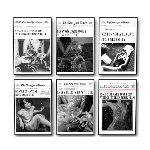 Corato New York News Poster Vintage Trendy Newspaper Canvas Prints Black And White Posters For Home Decor (6 Pcs 8 * 12 Inch)