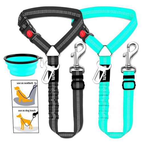 Paercute 3 Piece Dog Car Seat Belt Set - Retractable Adjustable Pet Seatbelts for Vehicle Headrests - Heavy Duty, Elastic & Durable Car Harness for Dogs