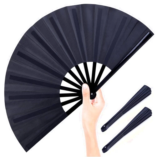 JOHOUSE 3 Pack Black Folding Fans, 13 Inch Silk Fans Tai Ji Fan Chinese Folding Rave Fan Handheld Renaissance Fan, for Dance, Performance, Church, Fighting, Party Favors, Festival Decorations