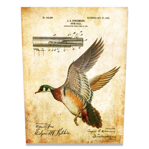 Inspirational Wall Art Co. Duck Call - Vintage Patent Rustic Duck Hunting Wall Decor 8x10 Unframed Art Poster Print - Mallard Hunting Ad Decorations for Bar, Man Cave, Cabin, Lodge - Hunting Gifts for Men, Boys and Hunters