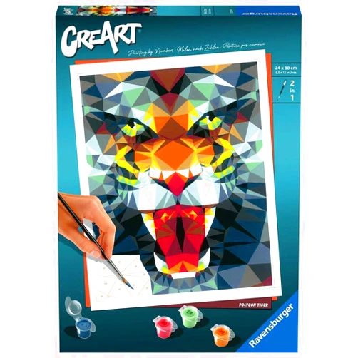 Ravensburger Polygon Tiger Paint by Numbers Kit for Adults - 23514 - Painting Arts and Crafts for Ages 12 and Up