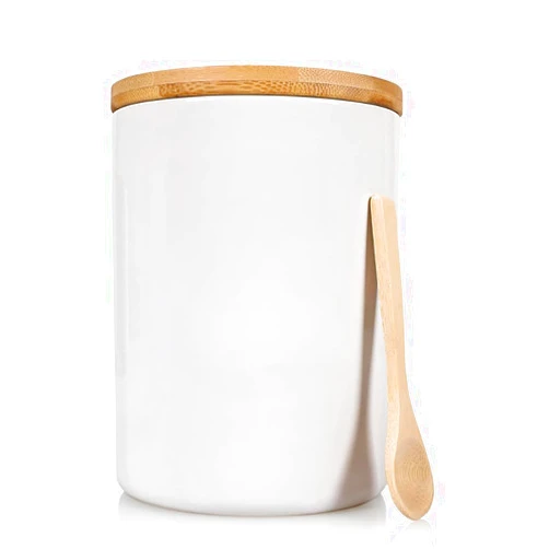 ARTHAUSEN Ceramic Storage Jar Canister - Airtight Bamboo Lid w/Silicone Seal - Modern Design for Kitchen Counter or Bathroom (White 1080mL)