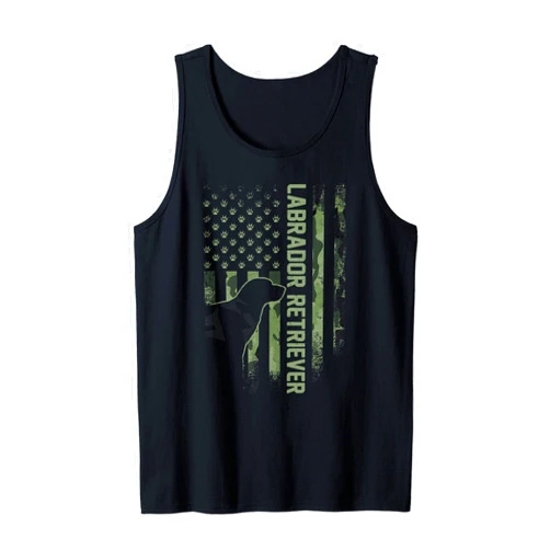 Vintage USA Camo Flag Labrador Retriever Lab Dog Vintage American Camo Flag Labrador Retriever Lab Silhouette Tank Top