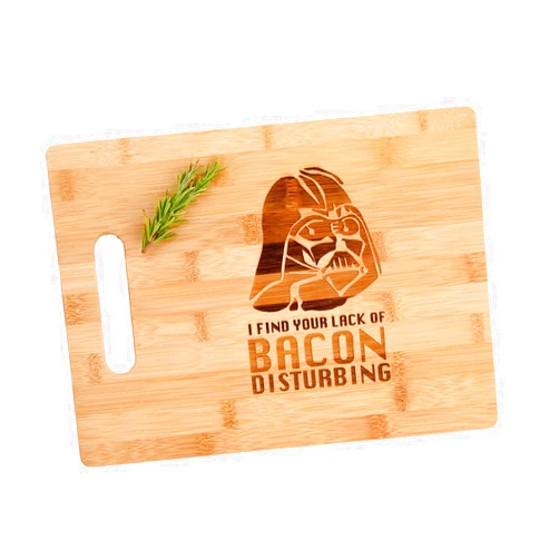 The Quintessential Hostess Darth Vader I Find Your Lack Of Bacon Disturbing Engraved Bamboo Wood Cutting Board with Handle Charcuterie Cheese Gift 8.5 x 11