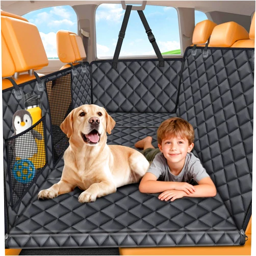URPOWER Backseat Extender for Dogs - Hard Bottom Dog Car Seat Cover for Back Seat, Dog Hammock for Car and SUV, Pet Rear Seat Protector Dogs Travel Bed with Mesh Window & Side Flaps