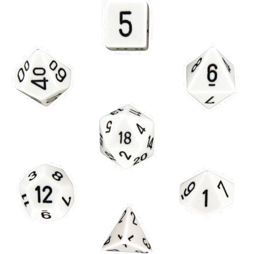 Chessex Polyhedral 7-Die Opaque Dice Set - White with Black
