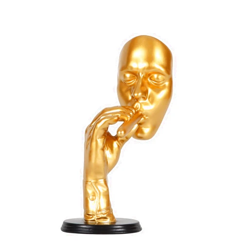 NILEEBUKER Gold Resin Man Smoking Cigar Statue Figurine Abstract Creative Sculpture Home Decor 10 Inch