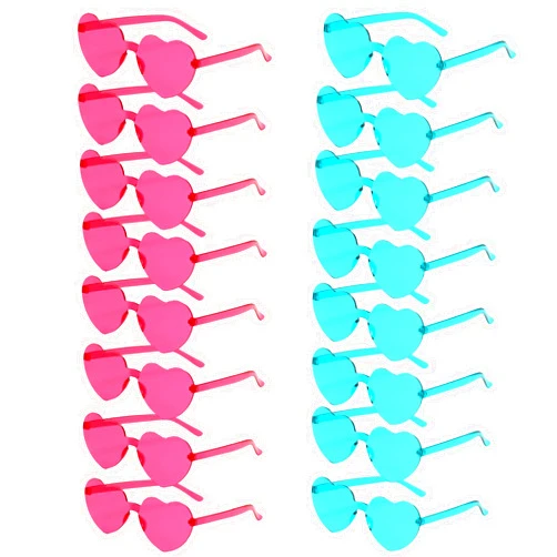 REHALY Valentine's Day Gifts 16pcs Heart Shaped Sunglasses Rimless Heart Sunglasses Colorful Pink Blue Heart Sunglasses