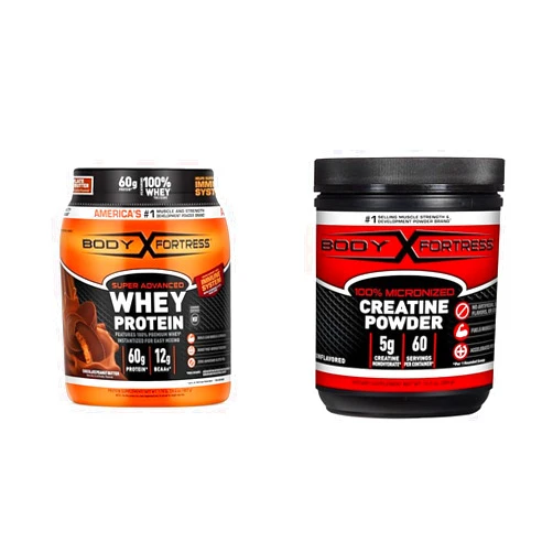 Body Fortress Bundle of Body Fortress Super Advanced Whey Protein Powder, Chocolate Peanut Butter 1.78 lbs + Body Fortress 100% Micronized Creatine Monohydrate Powder, 300g (60 Servings, 5g Scoop) – Unflavored
