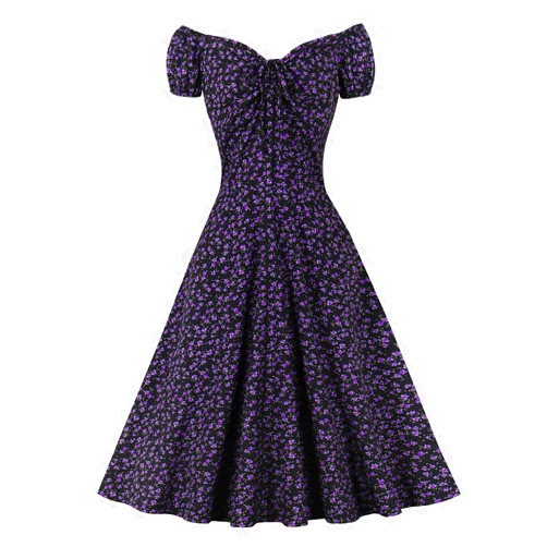 Wellwits Women's Convertible Off Shoulder Ditsy Floral Vintage Dress