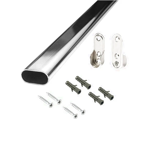 OUTWATER 3 Ft. Long Steel Oval Closet Rod with Hanging Brackets, Wall Anchors, Screws | Polished Chrome Finish | Complete Installation Kit | Outwater Plastics