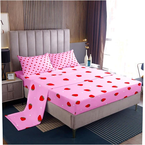 Erosebridal Strawberry Bed Sheets Kids Girls Tropical Fruit Sheet Set 3 Pcs Kawaii Strawberry Sheets Set + Deep Pocket Fitted Sheets+ Strawberry Flat Sheet + Cute Cartoon Fruits Decor 1 Pillow Sham,Twin,Pink