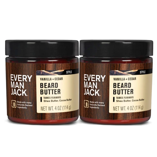 Every Man Jack Beard Butter- Vanilla & Cedar Fragrance - Hydrates and Styles Dry, Unruly Beards While Relieving Itch - Naturally Derived w/Shea Butter & Coconut Oil - 4 oz (2 Pack)