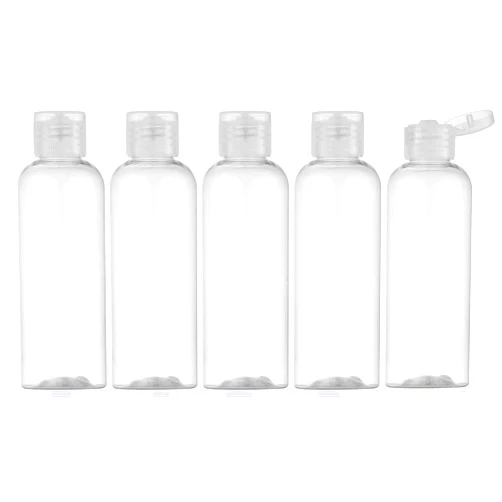 LISAPACK 3.4Oz Travel Bottles with Flip Cap (5 Pcs) Empty Dispenser Container for Travel Size Cosmetics (100ml, Clear Cap)