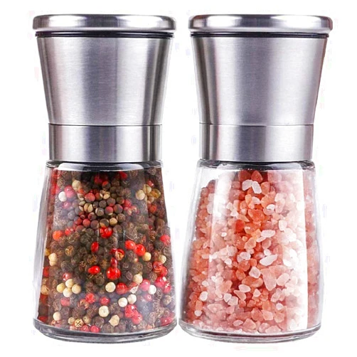 Chelory Salt and Pepper Grinder Set, Adjustable Coarseness Salt and Pepper Mills, Refillable Pepper and Salt Shakers with Premium Stainless Steel for Sea Salt, Black Peppercorn, Spices(2 pcs)